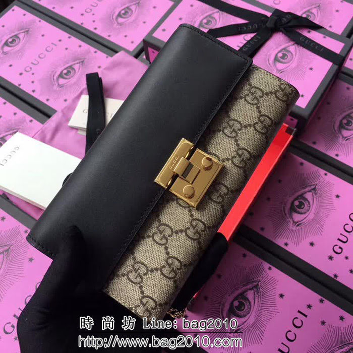 GUCCI古馳 歐洲正品原單 padlock系列 最新二折款 爆款鏈條皮夾 453506 pvc黑皮 WTG1186